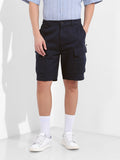 Men's Navy Blue Relaxed Fit Solid Utility Shorts
