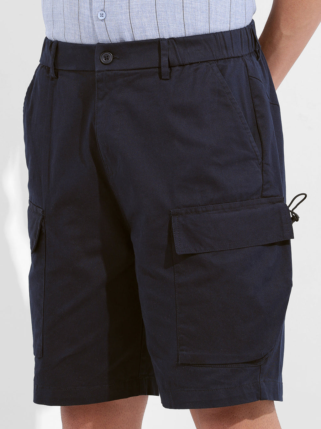 Men's Navy Blue Relaxed Fit Solid Utility Shorts