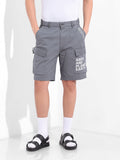 Men's Stone Blue Relaxed Fit Solid Utility Shorts