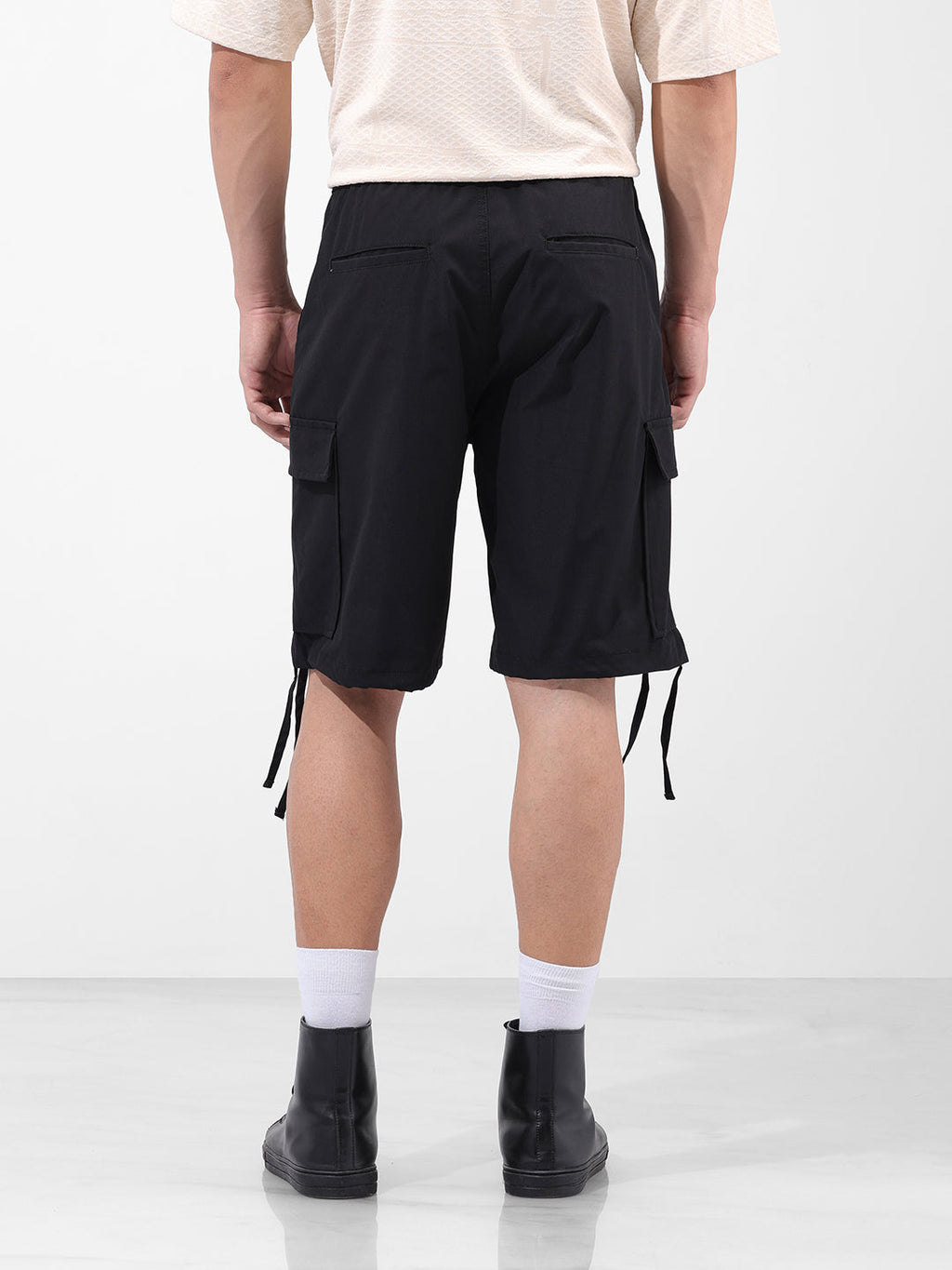 Men's Black Relaxed Fit Textured Utility Shorts