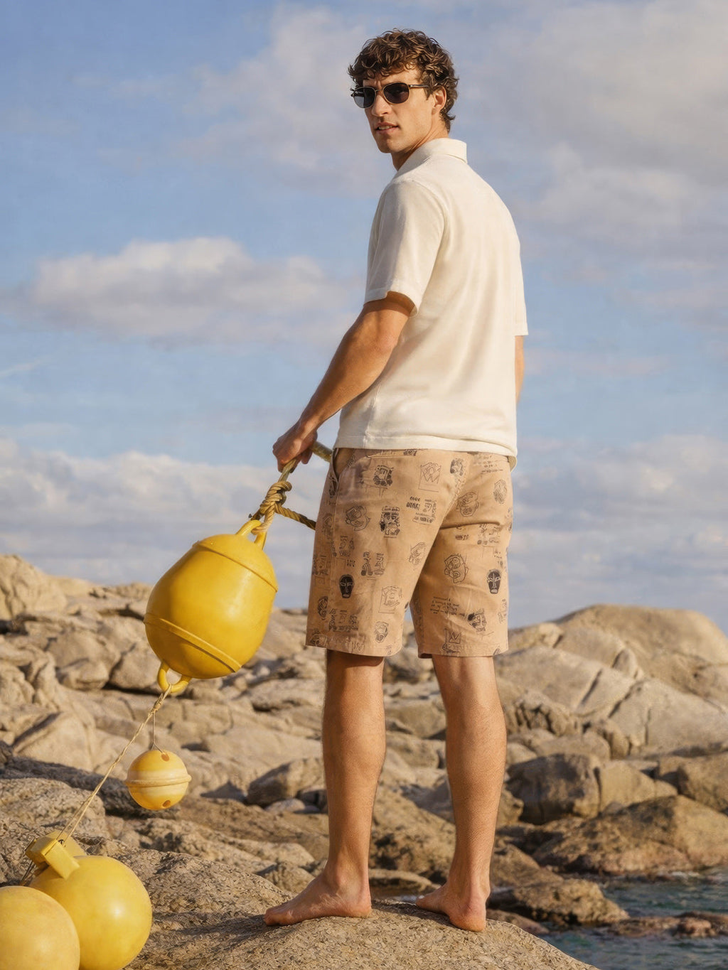 Men's Brown Slim Fit Printed Casual Shorts