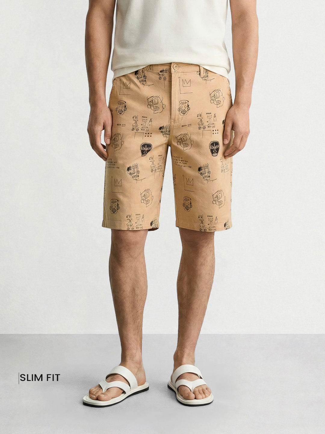 Men's Brown Slim Fit Printed Casual Shorts