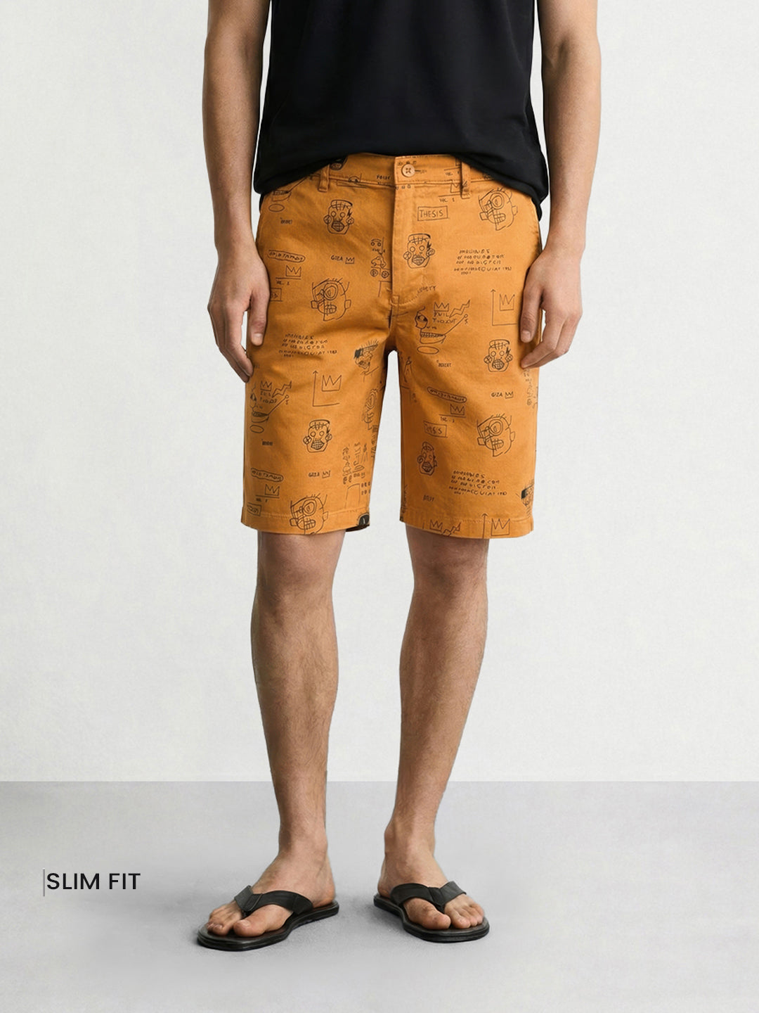 Men's Brown Slim Fit Printed Casual Shorts