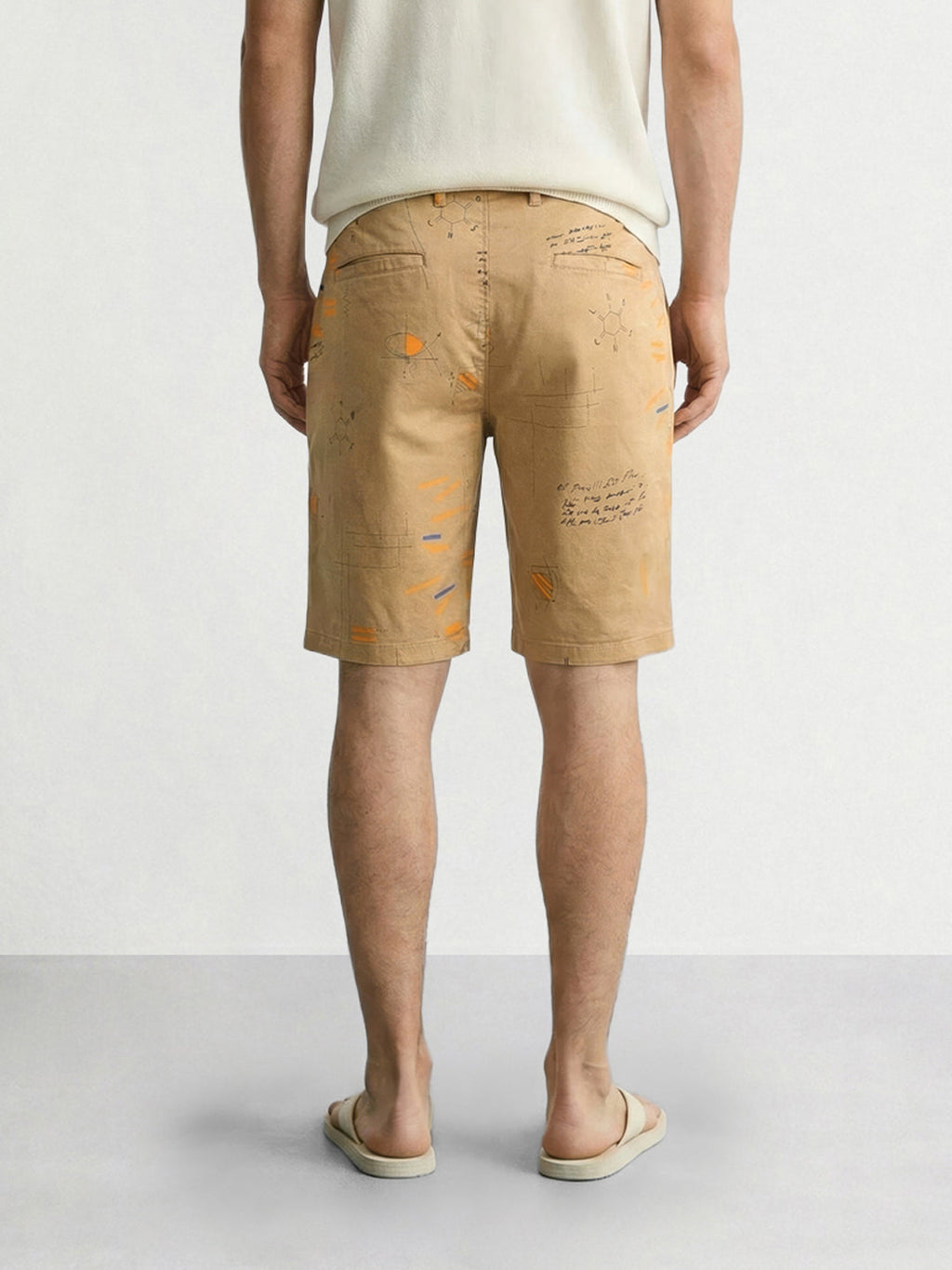 Men's Beige Slim Fit Printed Casual Shorts