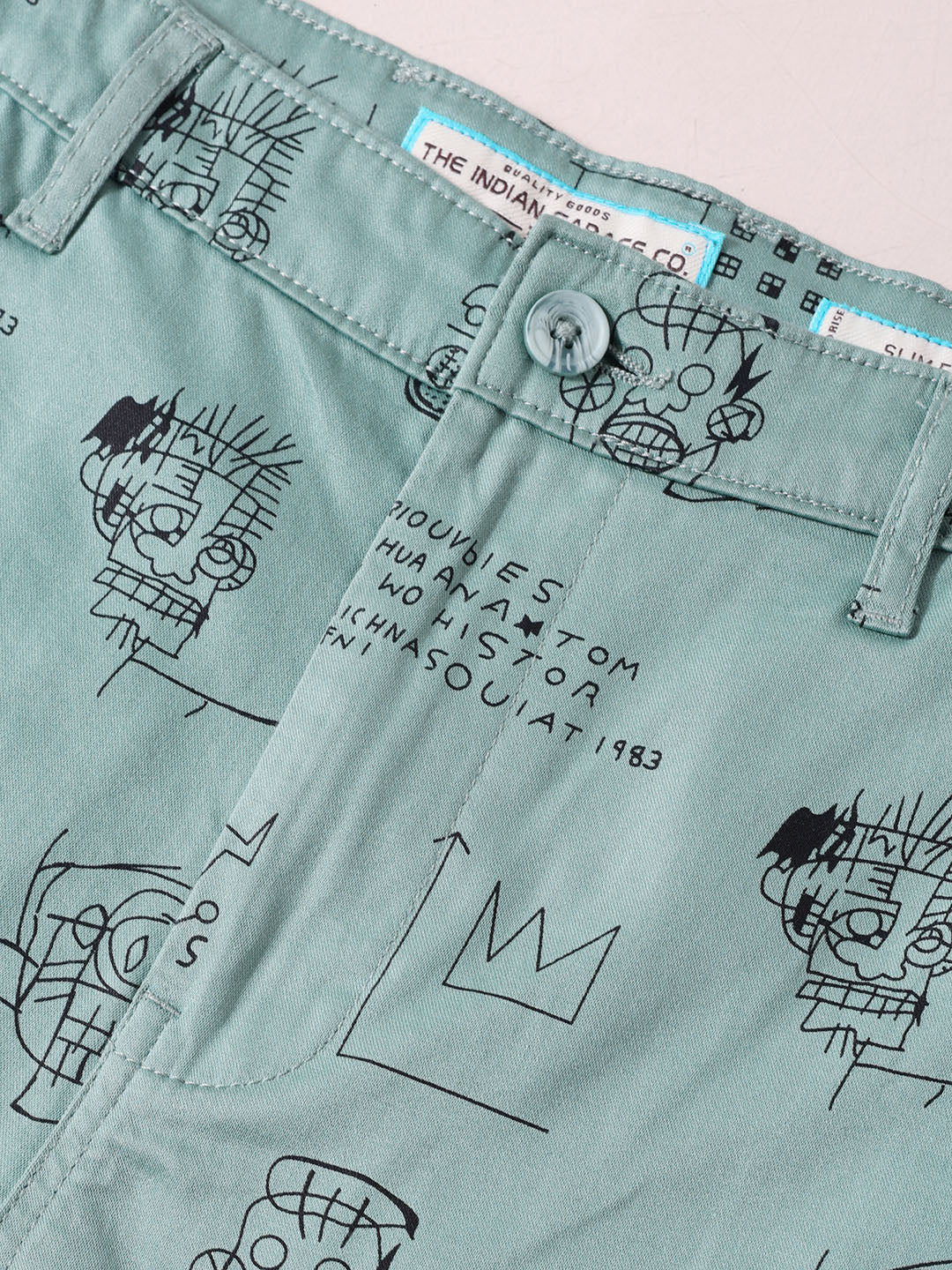 Men's Green Slim Fit Printed Casual Shorts