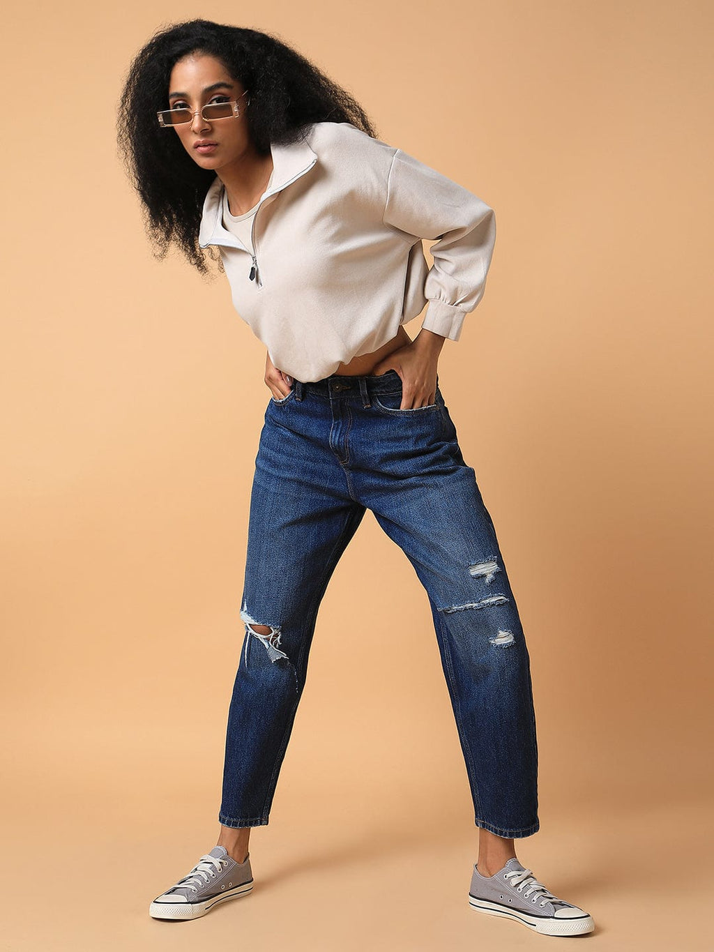 Women's Beige Solid Shirt Collar Top