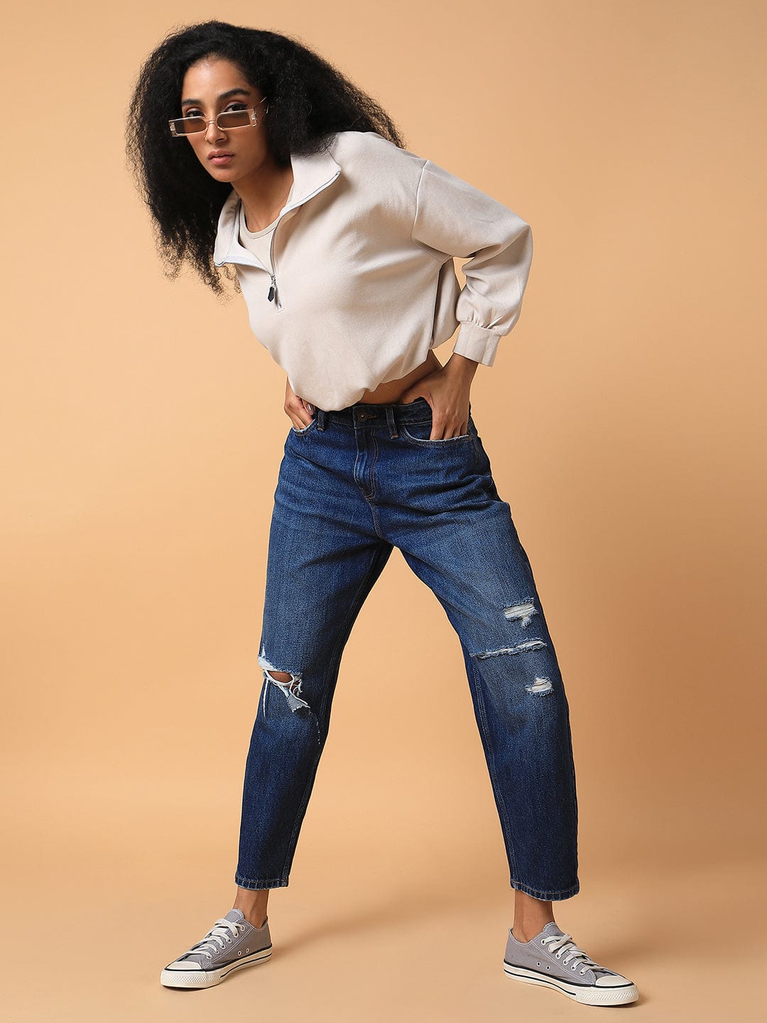 Women's Beige Solid Shirt Collar Top