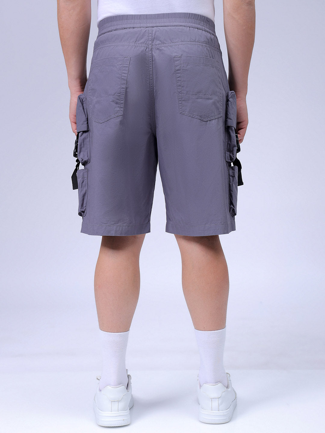 Men's Steel grey Relaxed Fit Solid Utility Shorts
