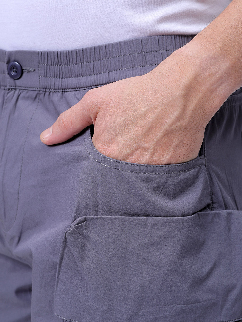 Men's Steel grey Relaxed Fit Solid Utility Shorts