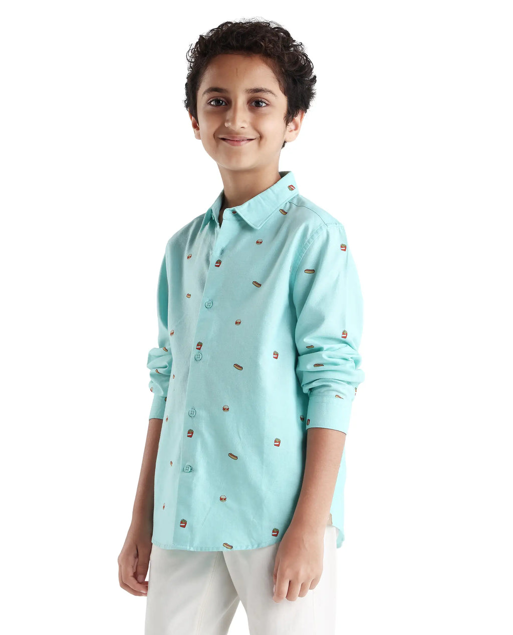 Rare Ones Kids Burg Turq Cotton Printed Button Closure Regular Fit Shirt