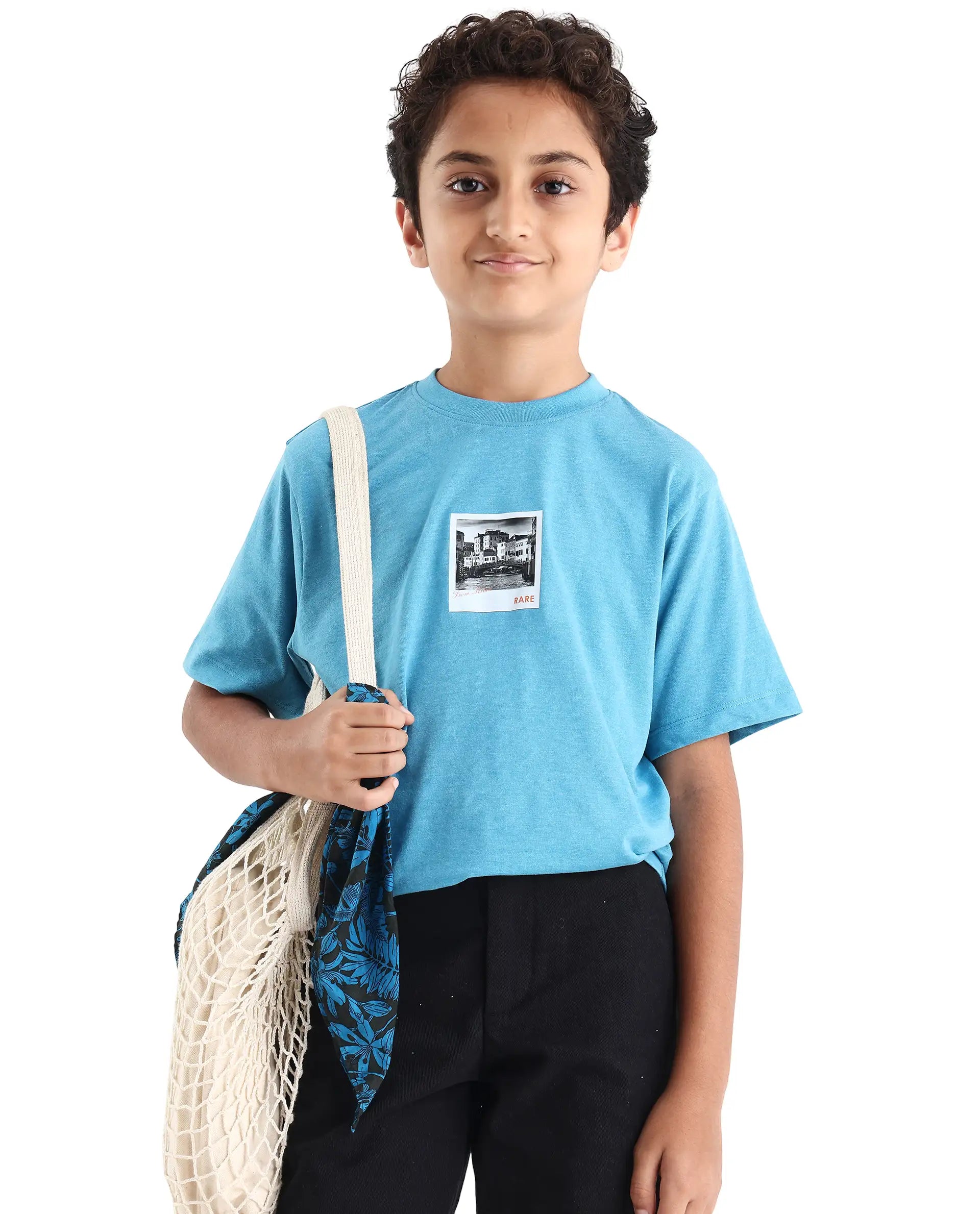 Rare Ones Kids Boaz Turq Cotton Graphic Print Regular Fit T-Shirt