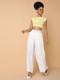 Women's White Cotton Comfort Loose Fit Trousers