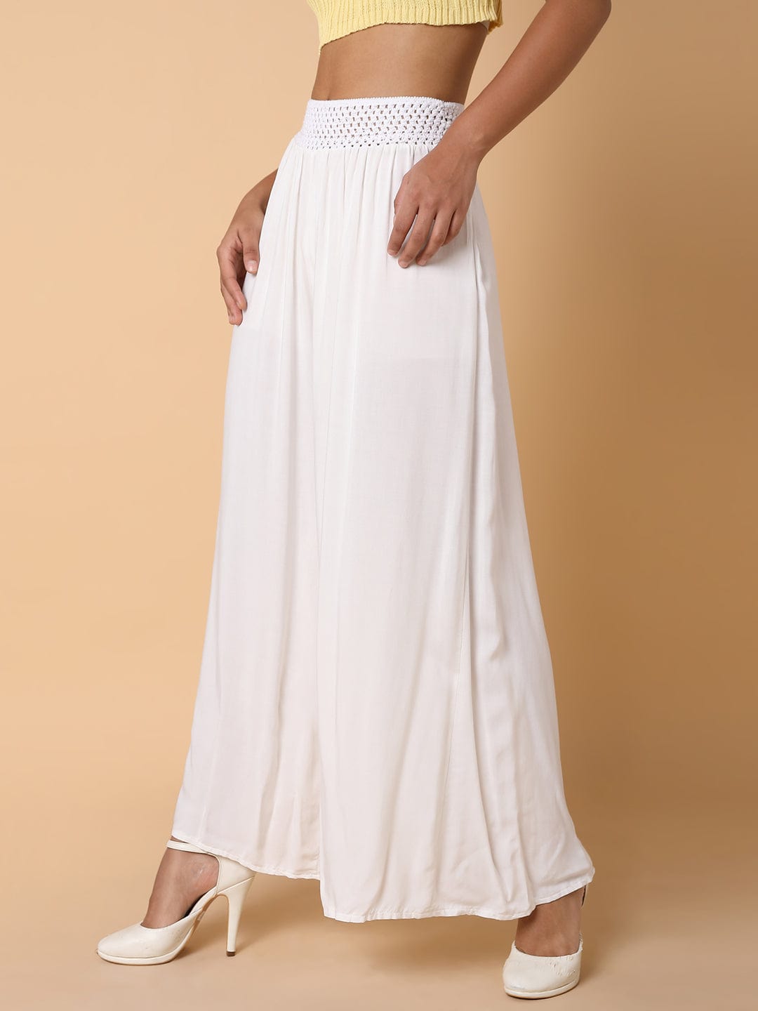 Women's White Cotton Comfort Loose Fit Trousers