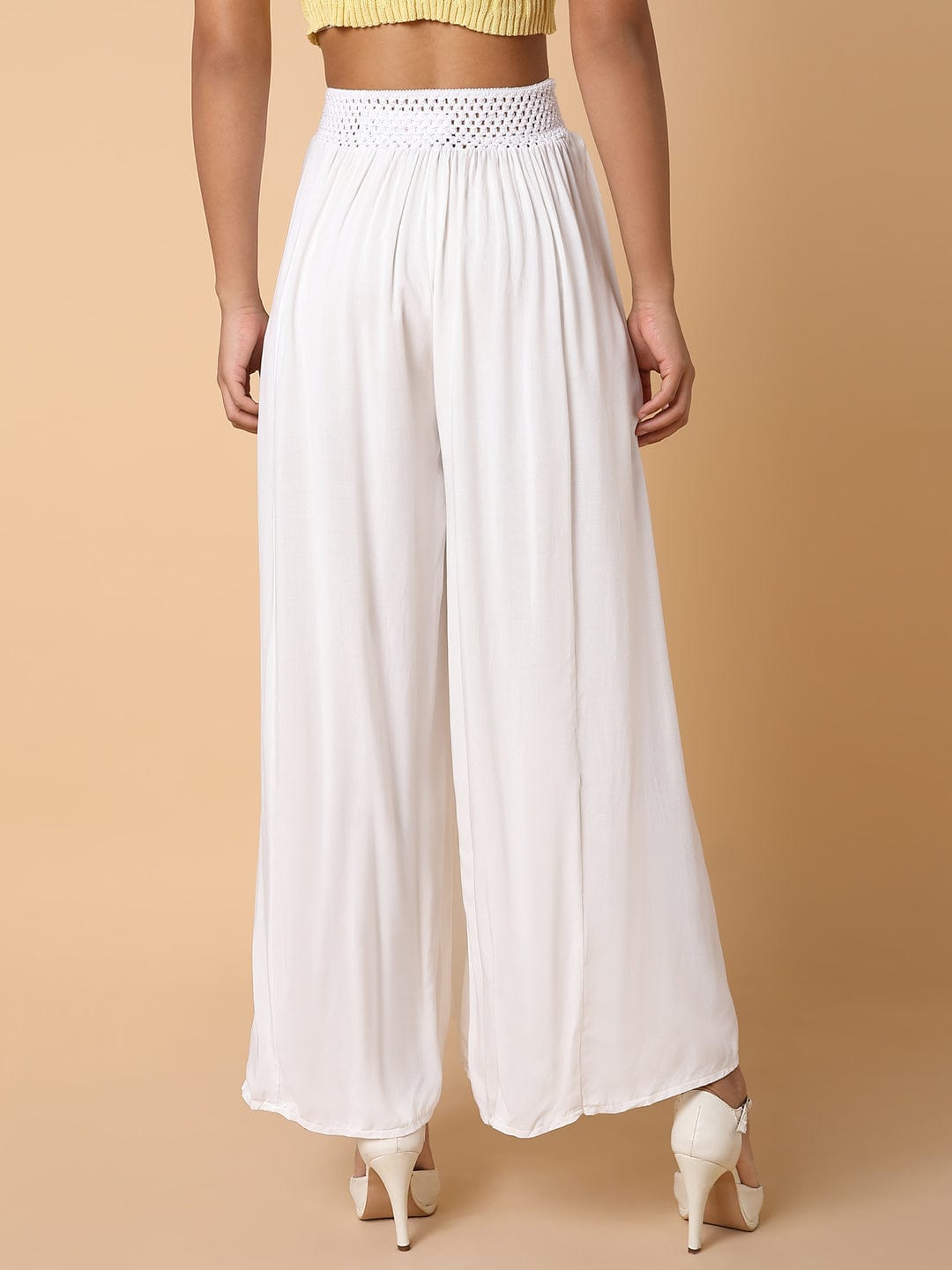 Women's White Cotton Comfort Loose Fit Trousers