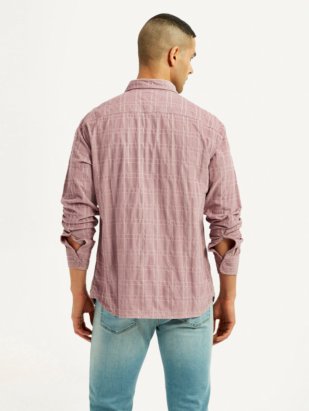 Men's Mauve Checkered Slim Fit Corduroy Shirt