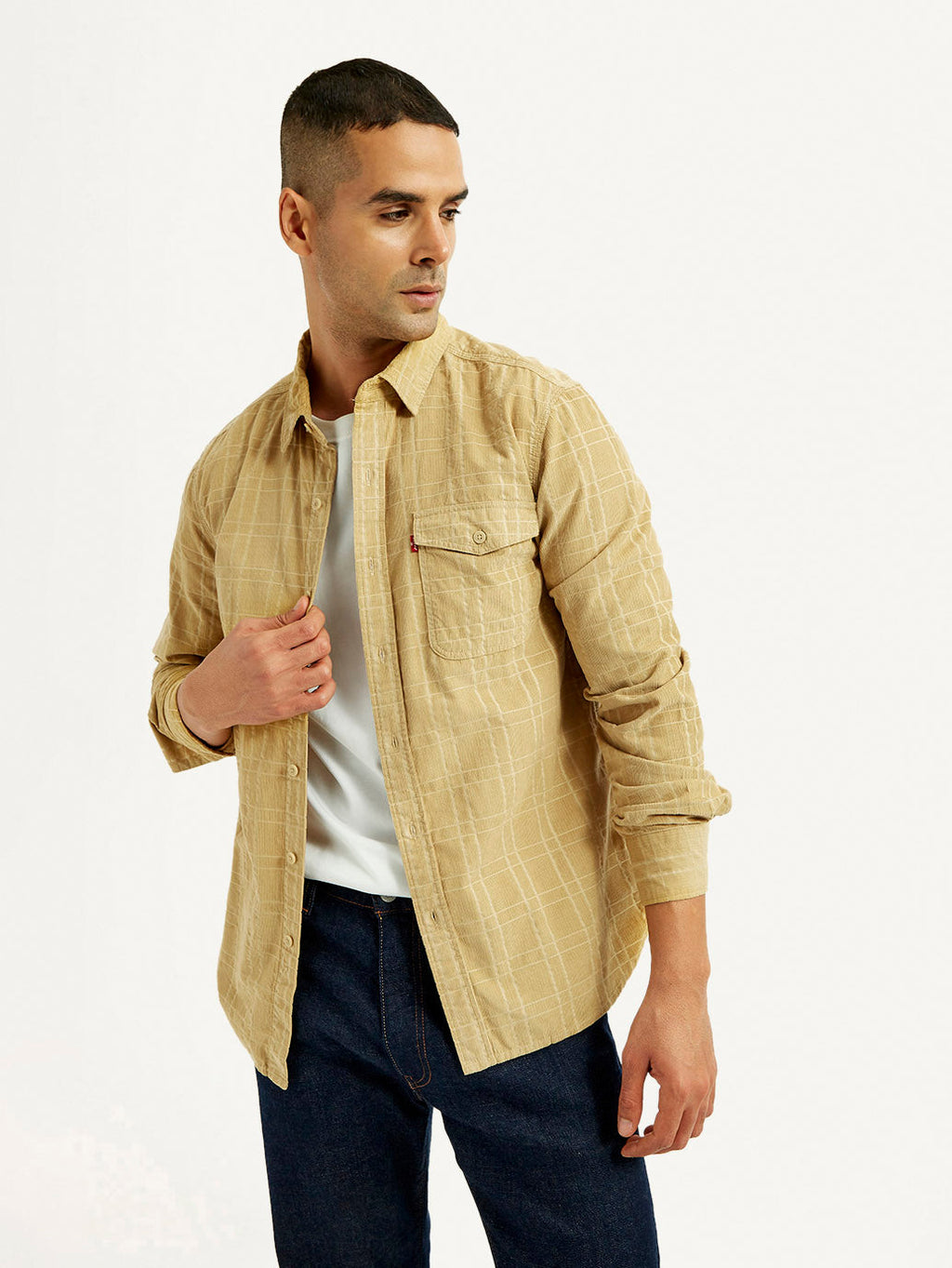 Men's Checkered Slim Fit Corduroy Shirt