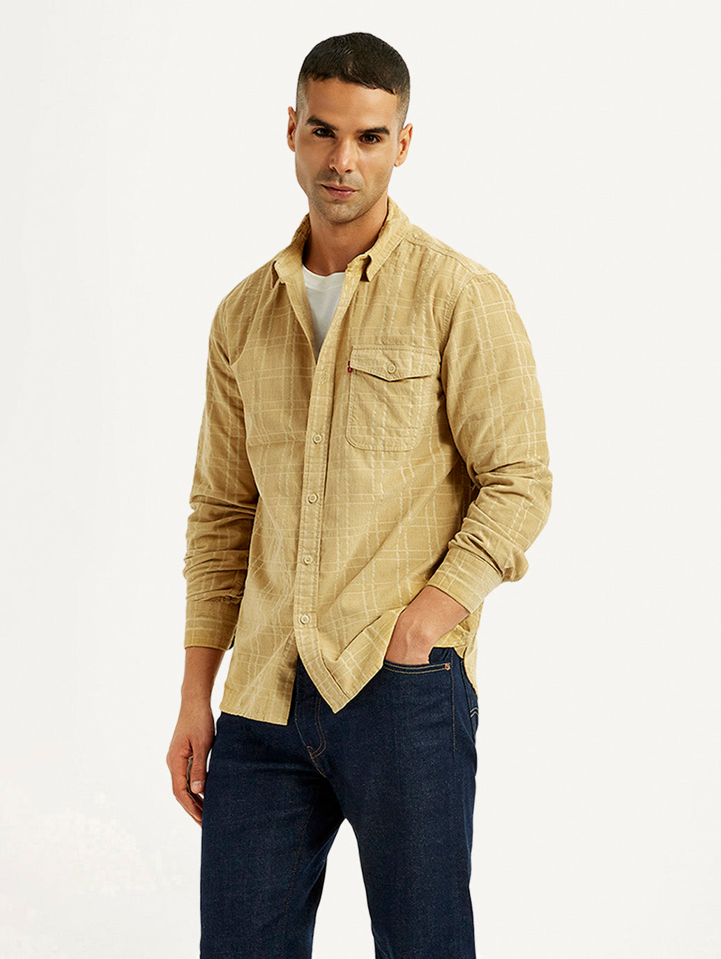 Men's Checkered Slim Fit Corduroy Shirt