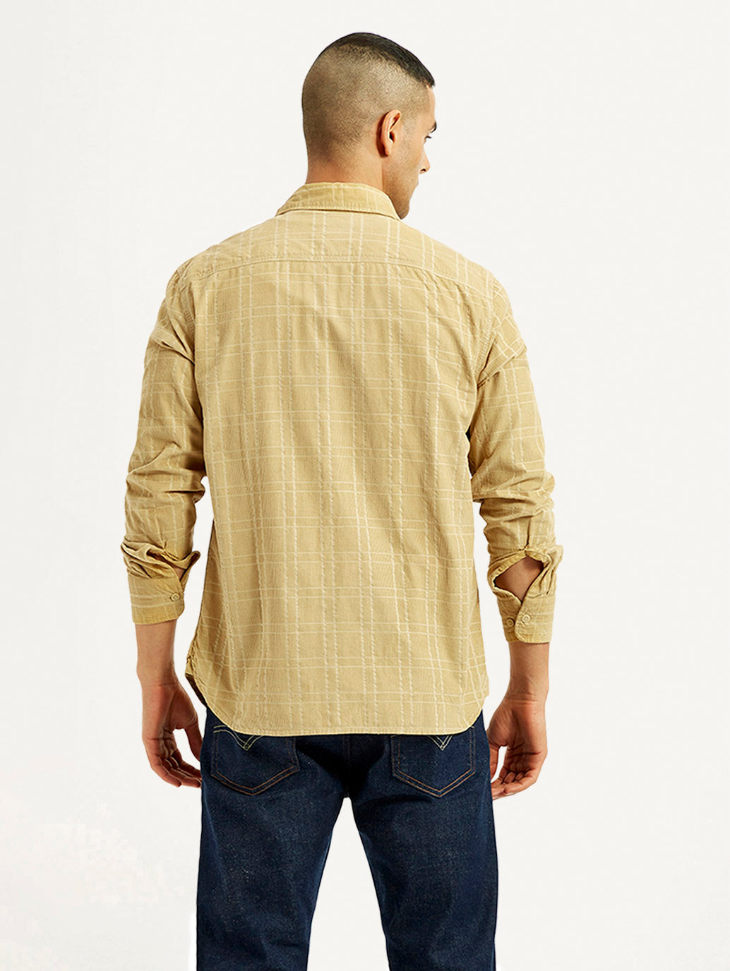 Men's Checkered Slim Fit Corduroy Shirt