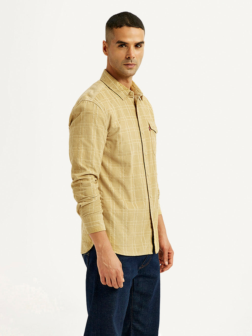 Men's Checkered Slim Fit Corduroy Shirt