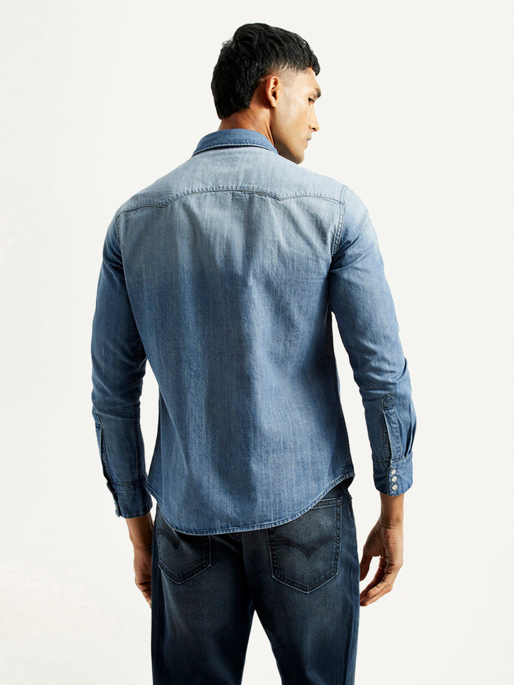 Men's Solid Light Blue Slim Fit Denim Shirt