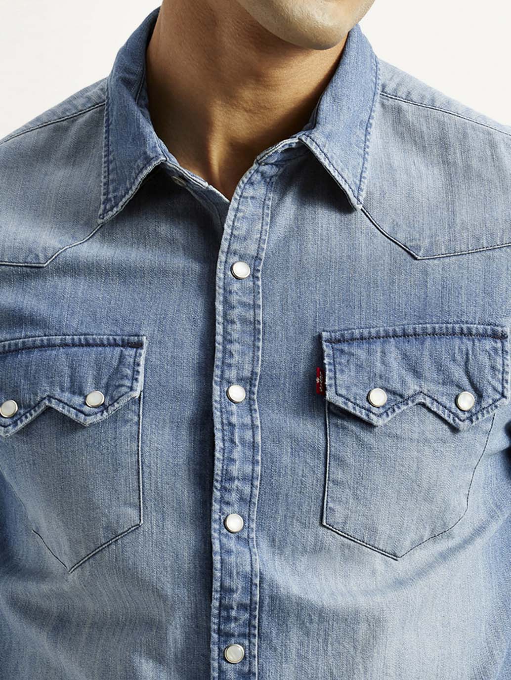 Men's Solid Light Blue Slim Fit Denim Shirt