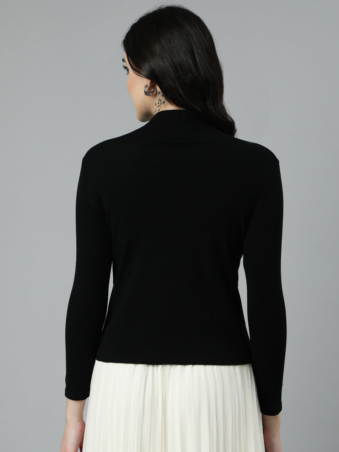 Women's Black Self Design Studded High Neck Top