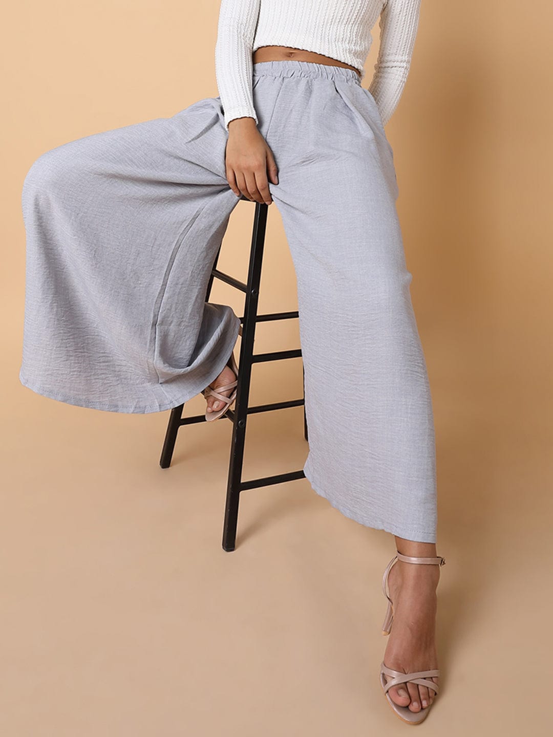Women's Grey Comfort Loose Fit Parallel Trousers
