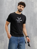 Premium Interlock Base With Dark Floral Logo Brand Carrier Crew Neck T-Shirt | Black