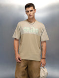 Washed Graphic Printed Oversized Fit T-Shirt | Khaki
