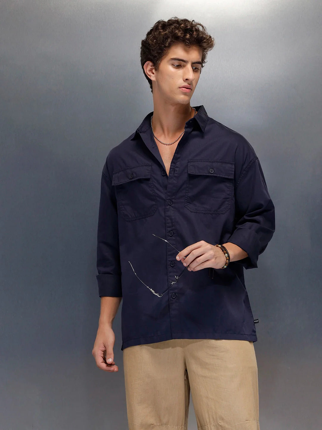 Men's oversize dual pocket shirt  | Navy Blue