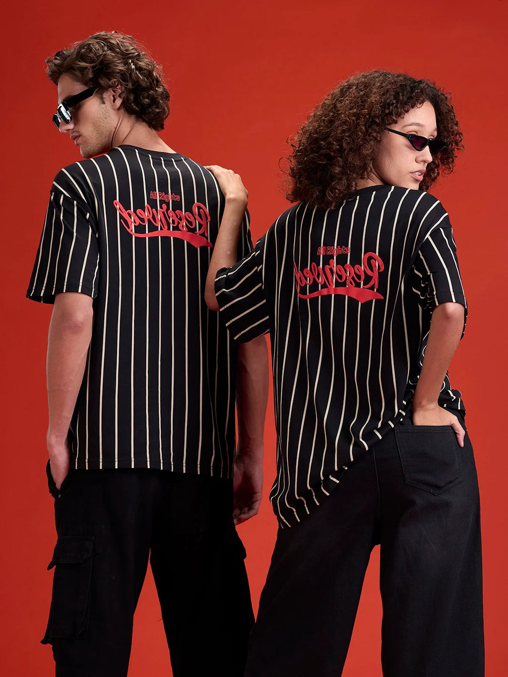 Striped Oversized Fit T-shirt With Puff Print | Black