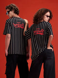 Striped Oversized Fit T-shirt With Puff Print | Black