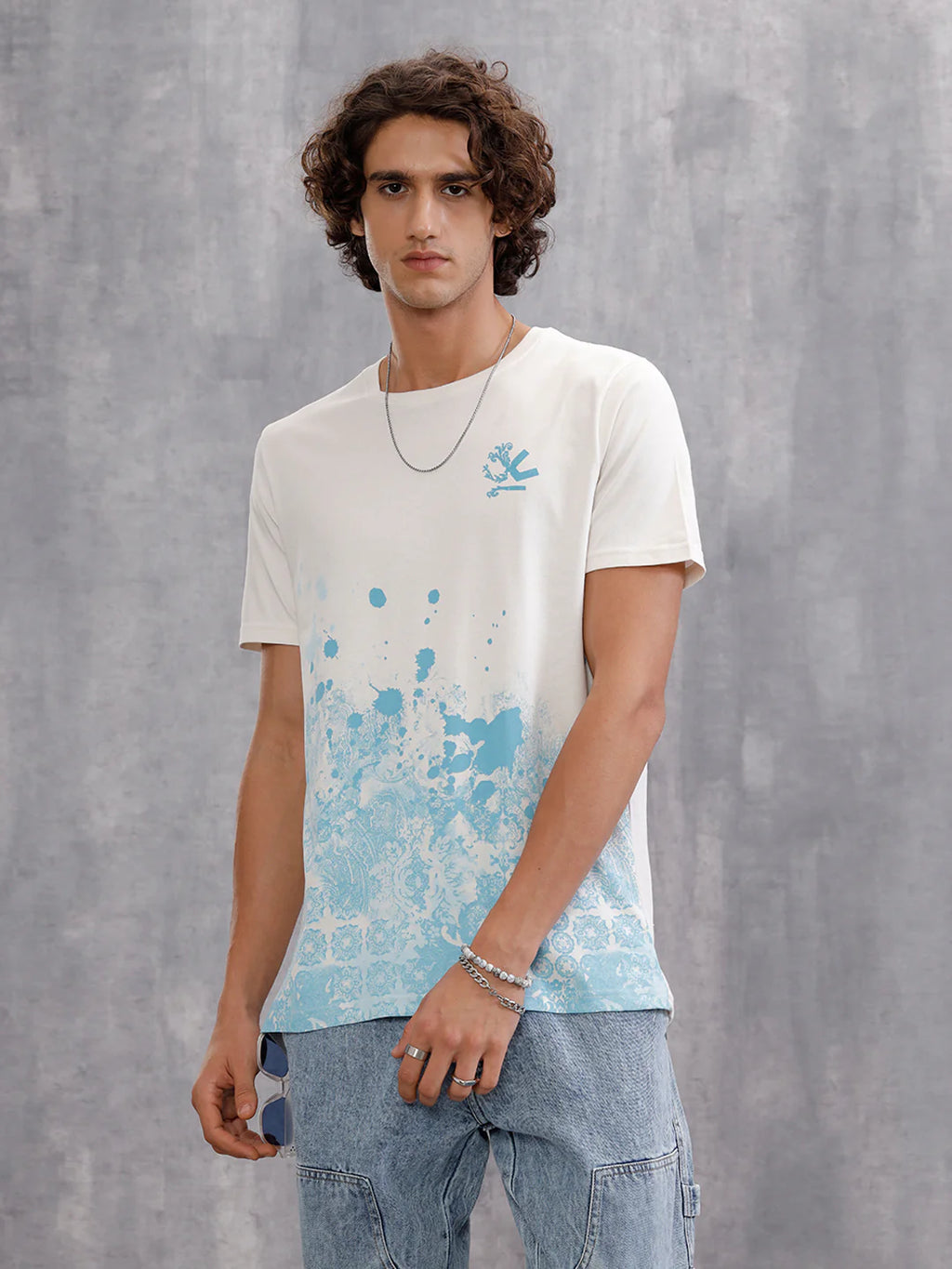 Tapestry Inspired Distressed Ombré Print T-Shirt  | Off White
