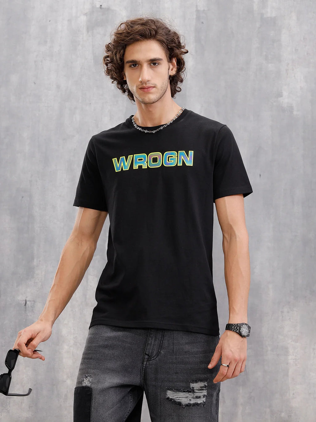 Holographic Transfer Brand Carrier Crew Neck T-Shirt  |  Black