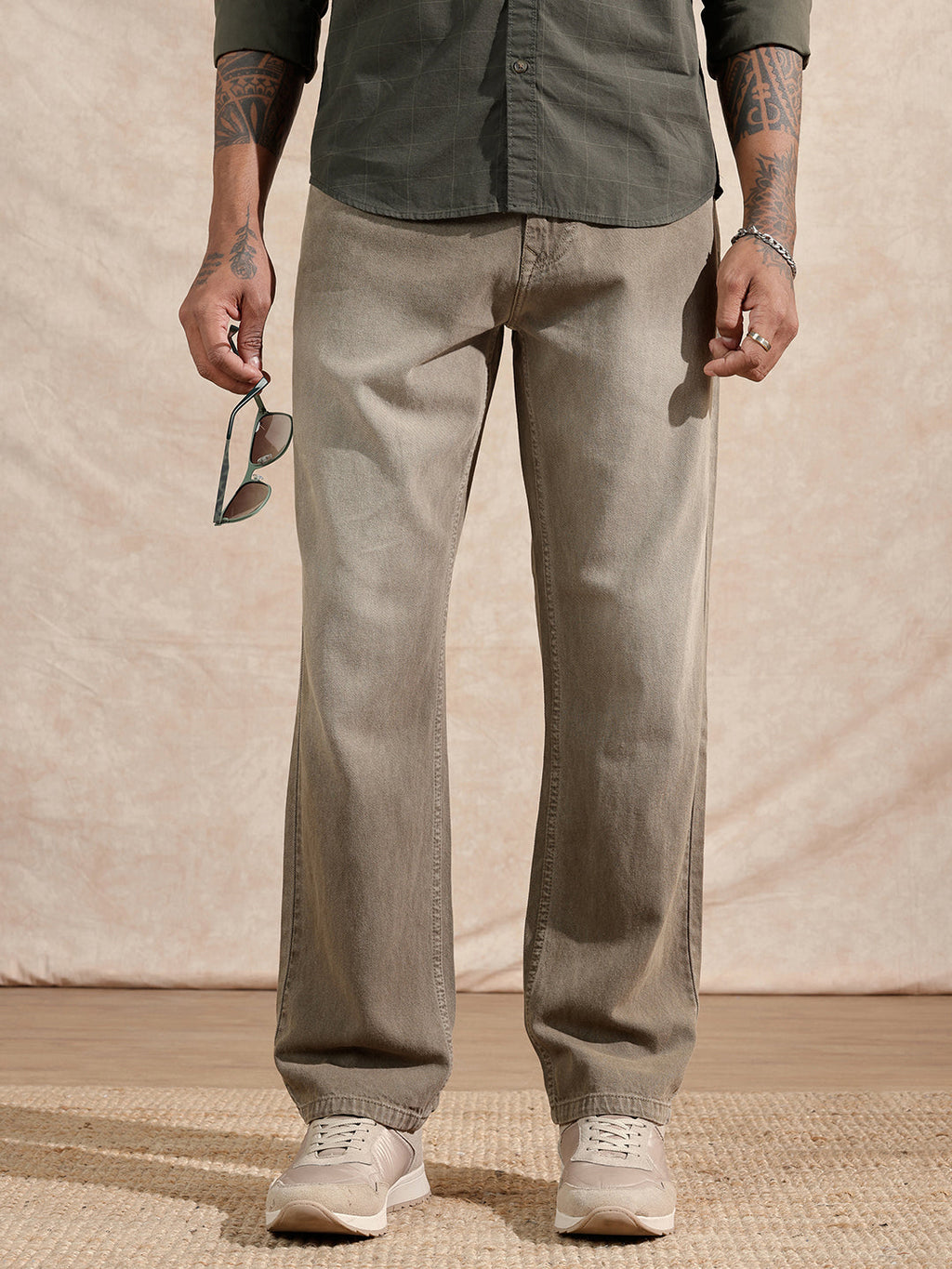 Solid Anti Fit Jeans  | Khaki