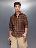Men’s brown flannel-style check shirt | Khaki