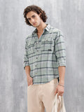 Comfort Fit Checkered Pattern Shirt With Double Pockets | Green