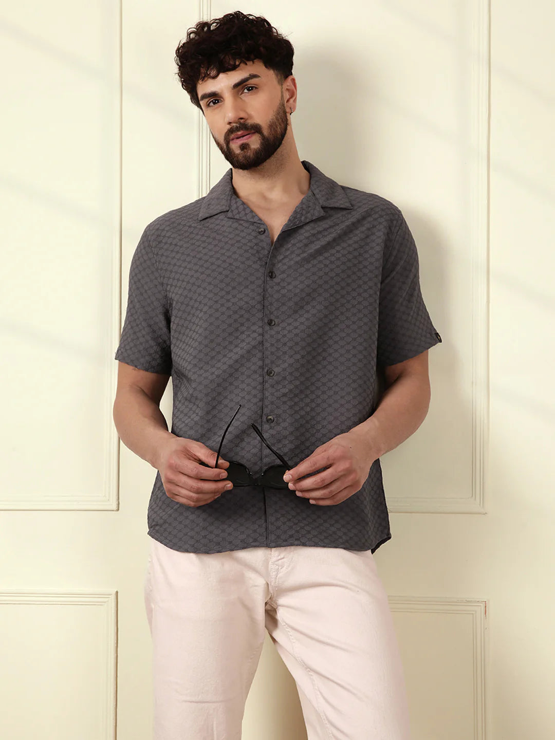 Textured Short Sleeve Shirt | Grey