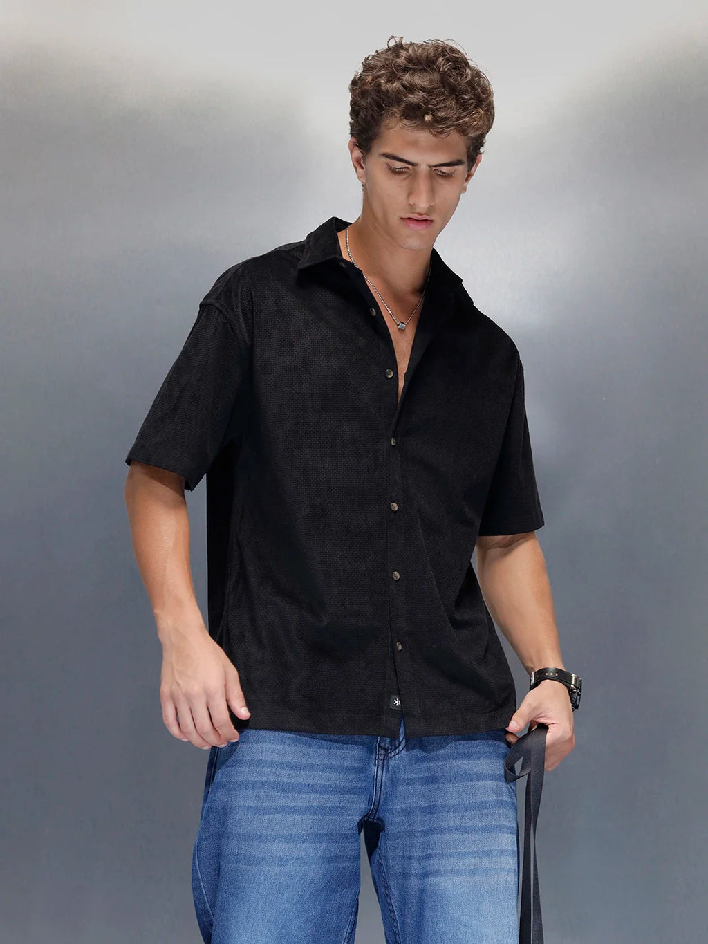 Men's casual oversize half sleeve shirt  | Black
