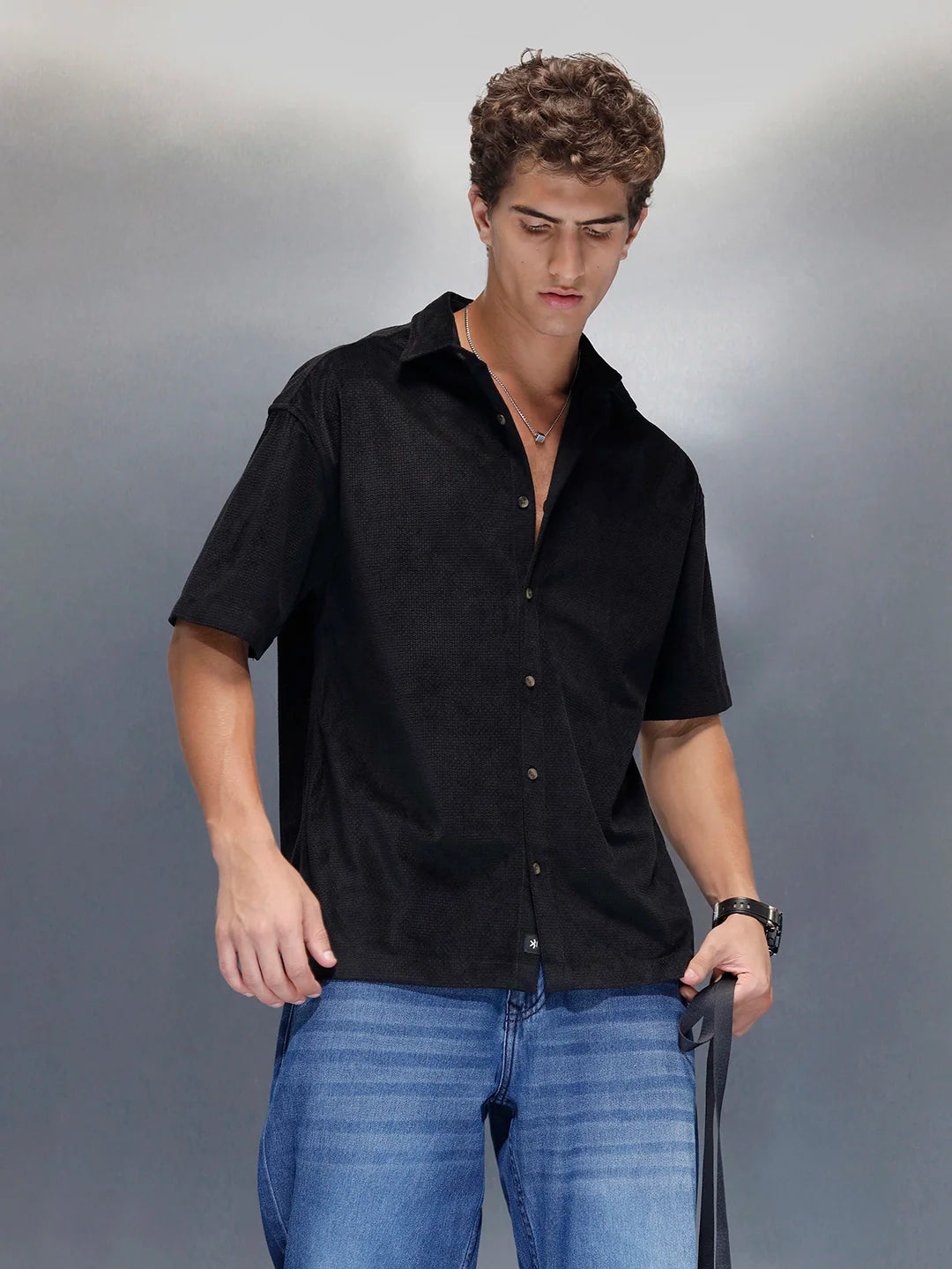 Men's casual oversize half sleeve shirt  | Black