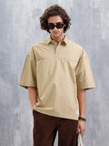 Oversized Half-Placket Shirt  | Khaki