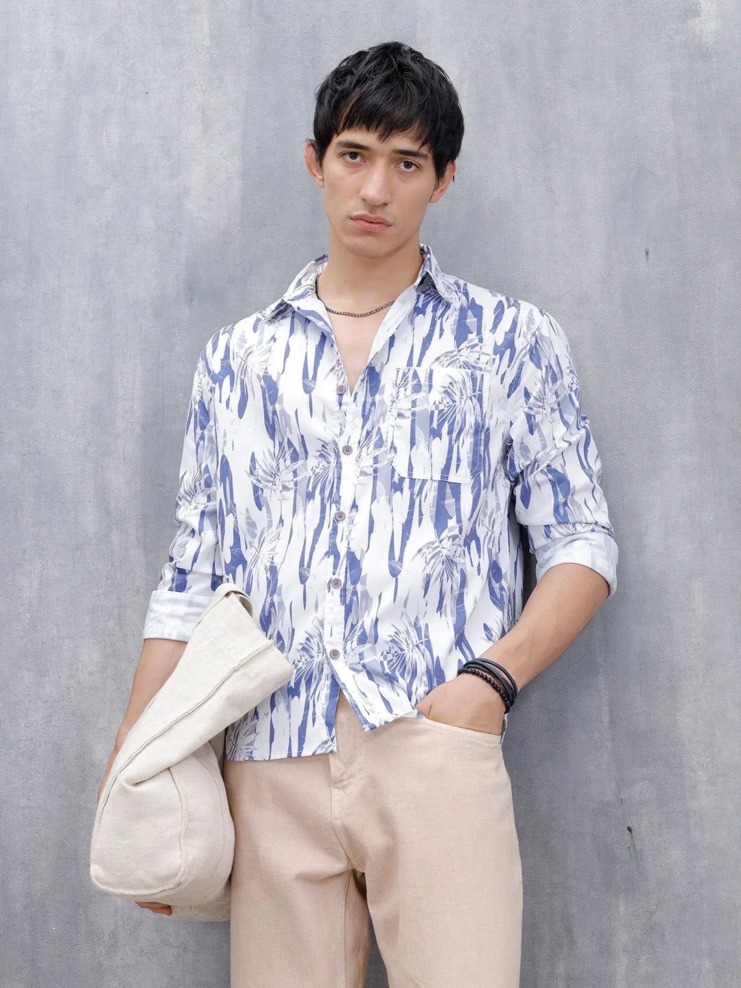 Wrogn Men's Printed Casual Shirt | Blue