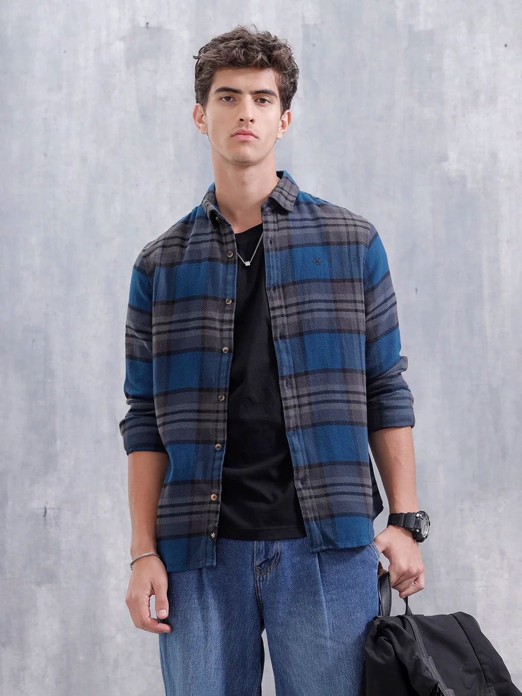 Heavy Herringbone Slim Fit Shirt | Blue