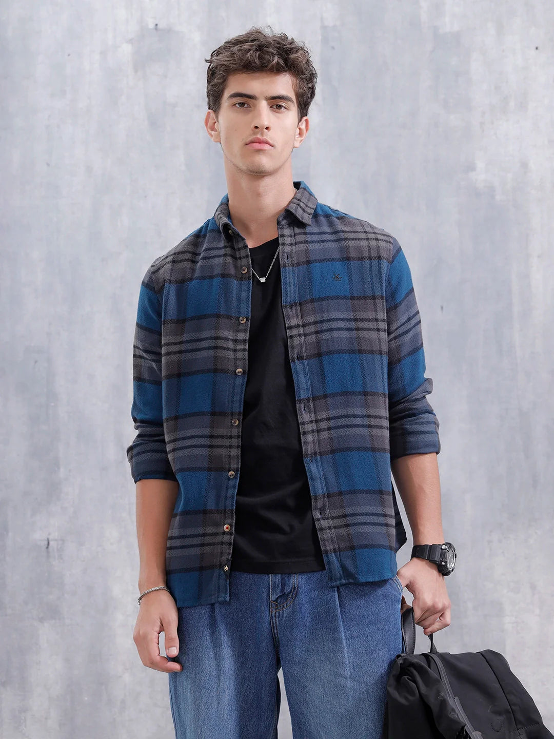 Heavy Herringbone Slim Fit Shirt | Blue