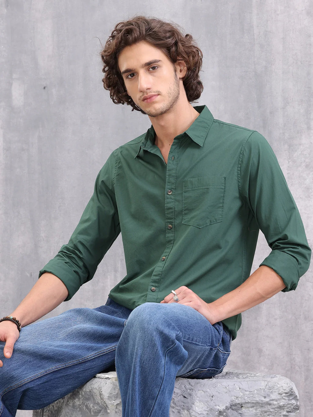 Pure Cotton Enzyme Washed Regular Fit Shirt I Olive