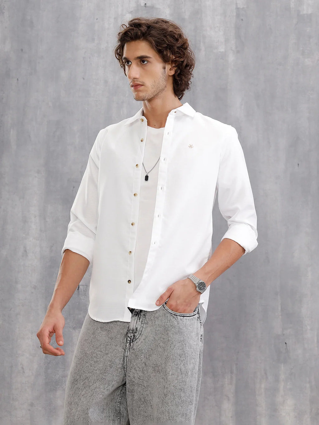 Textured Solid Shirt In Slim Fit  |  White