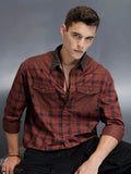 Men's Casual Oversized Fit Checkered Pattern Shirt | Brown