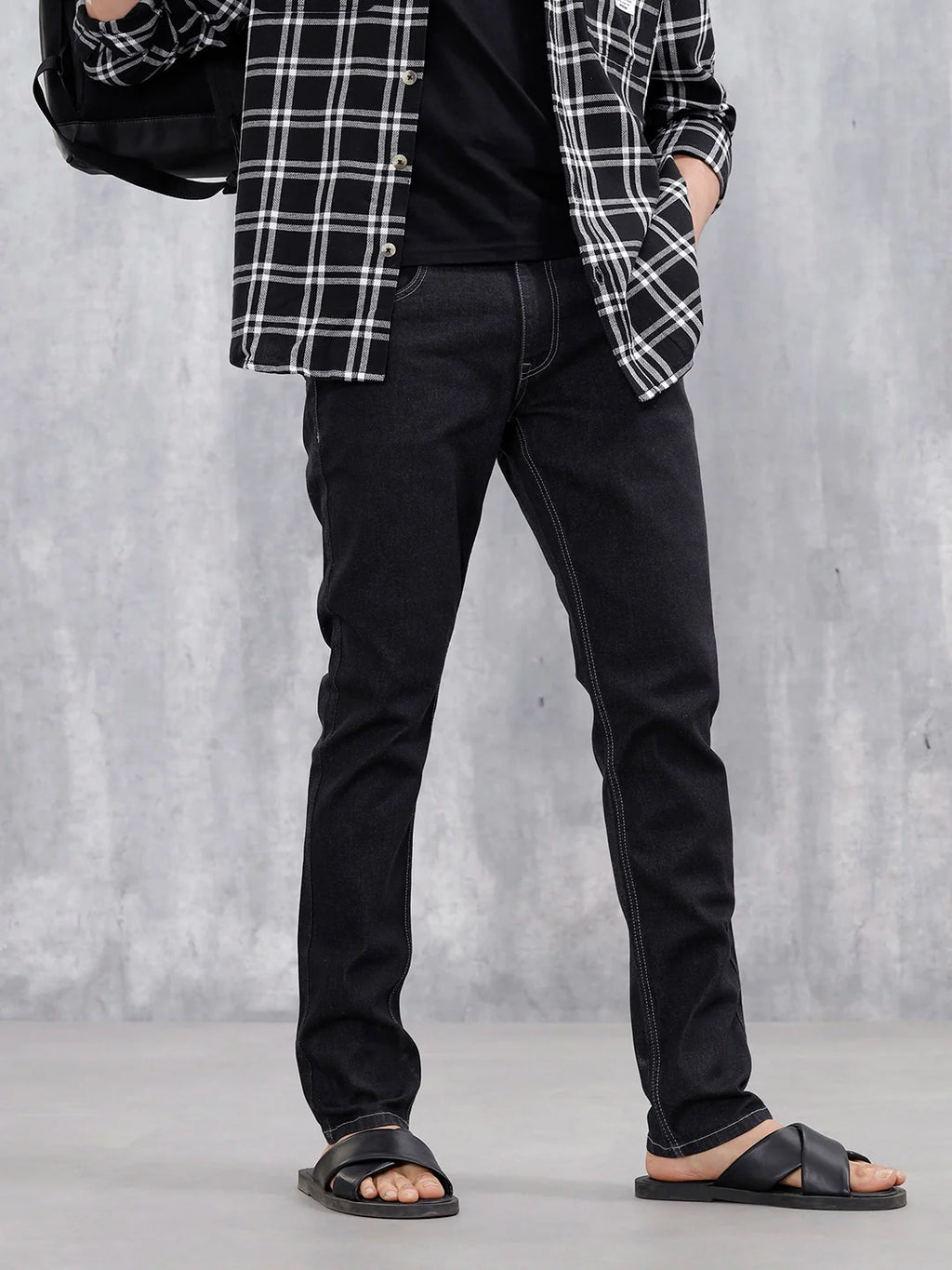Men's Casual Jeans With Contrast Thread Detail | Black