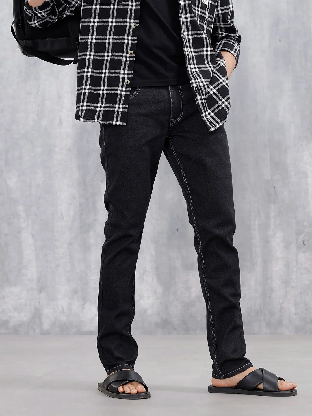 Men's Casual Jeans With Contrast Thread Detail | Black