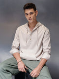 Men's casual hooded half-placket shirt with hood | Beige